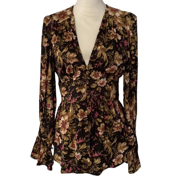 Anthropologie Deep V-Neck Floral Blouse Small - Picture 6 of 16
